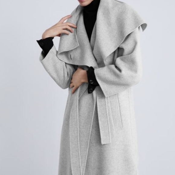 Jackets & Blazers - Zara Wool Bland Wraparound Collar Coat